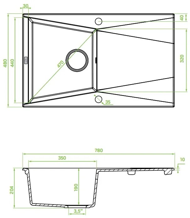 Laveo Grenada, 1 kamrás gránit mosogató 780x480x204 mm, fekete, LAV-SBG_711T