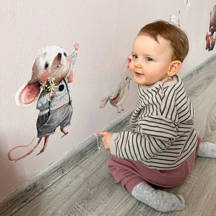 INSPIO Falmatrica az ágy fölé - Állatok lufikkal pasztell színekben