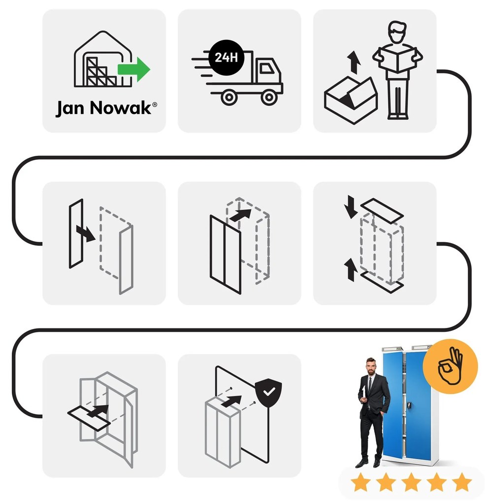 Fém iratszekrény JAN, 900 x 1850 x 400 mm, szürke-kék