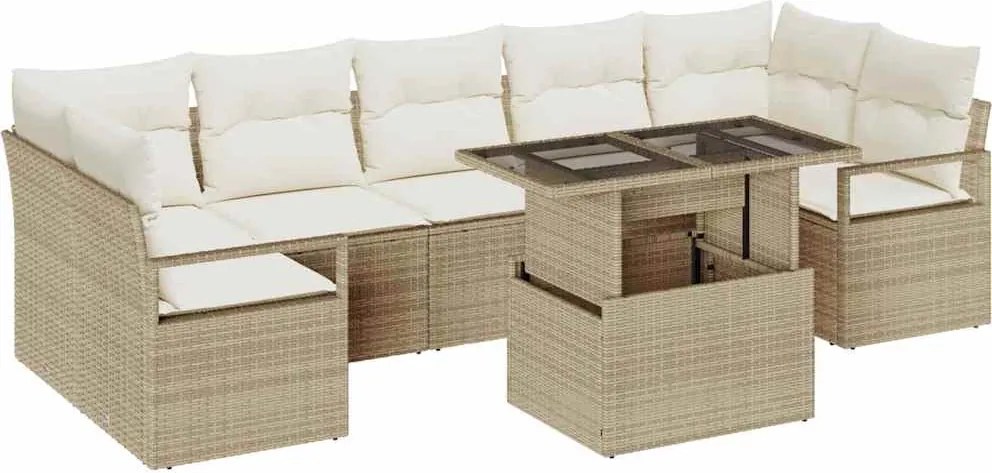 vidaXL Kerti Kanapé Szett párnával 8 pcs bézs és krémszínű polirattan