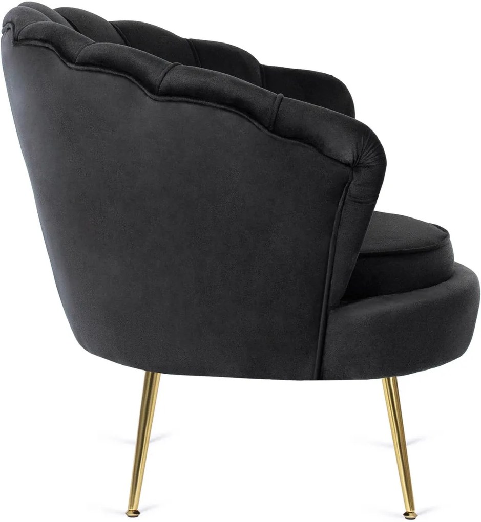 Elegáns Fotel Lábtartóval Fekete Bársony Kárpittal. GRAND