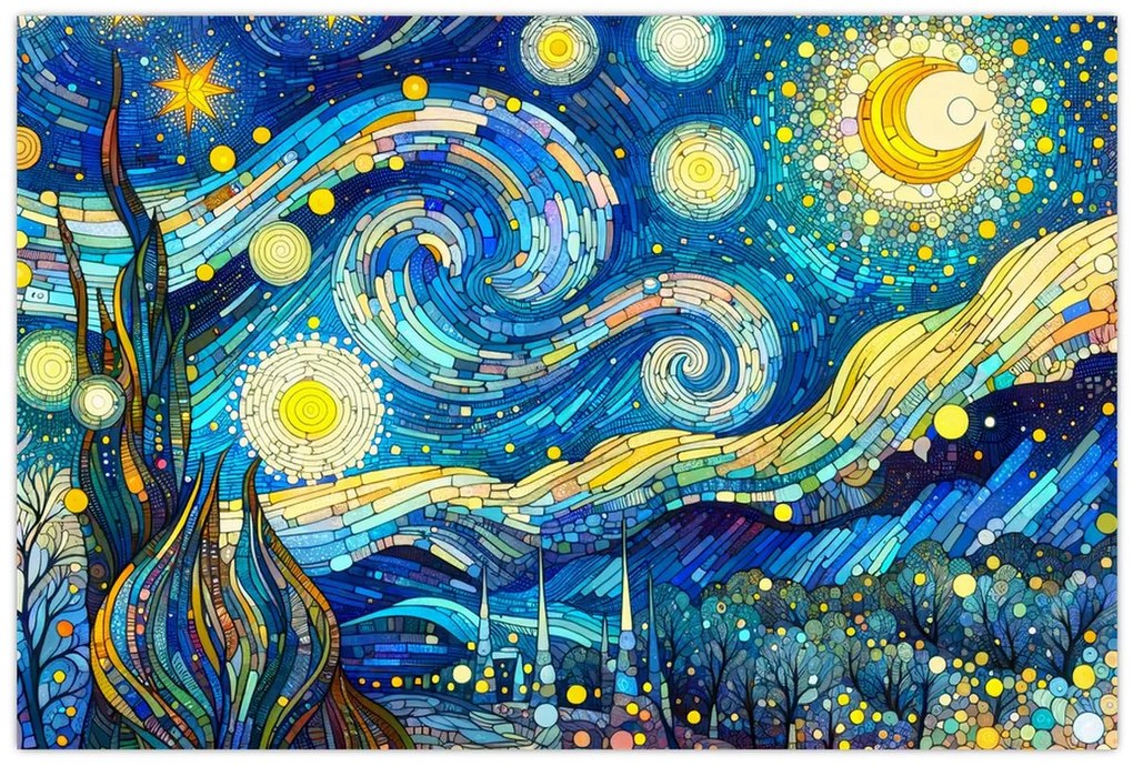 Kép – Csillagos éjszaka mozaikja (90x60 cm)