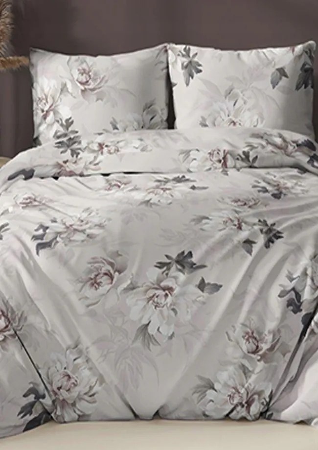 Pamut szatén ágyneműhuzat 140x200 +70x90 Bazsarózsa virágok bézs 5067 C