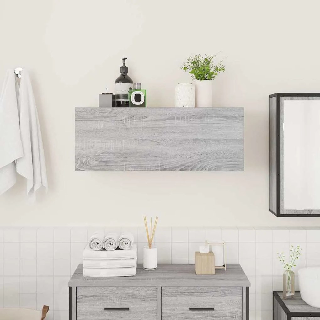 szürke sonoma szerelt fa fali fürdőszobaszekrény 80x25x30 cm