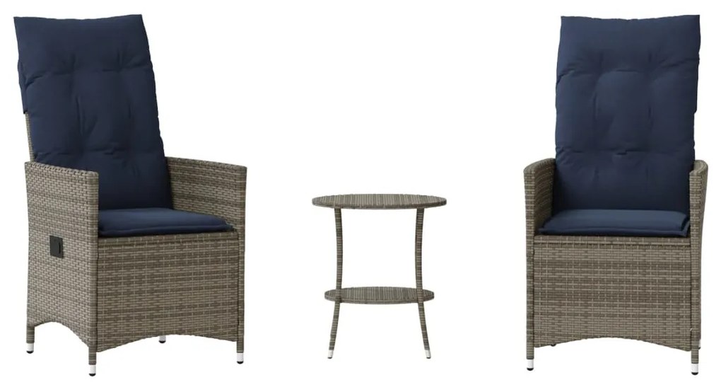 3 darabos szürke polyrattan bisztrógarnitúra párnákkal