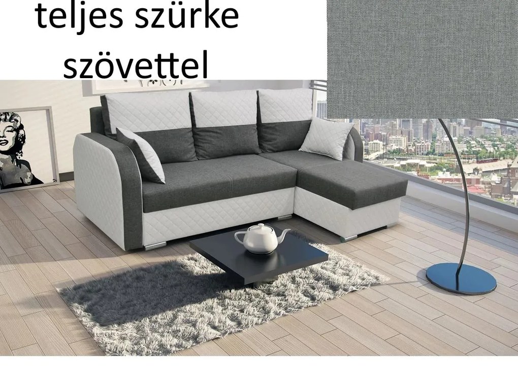 Nemo sarok ülőgarnitúra, teljes szürke kárpittal