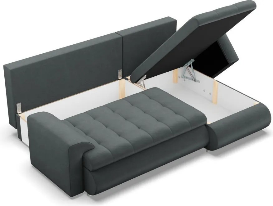 Tokio sarokkanapé, 2 ágyneműtartóval, bársony, jobboldali, szürke