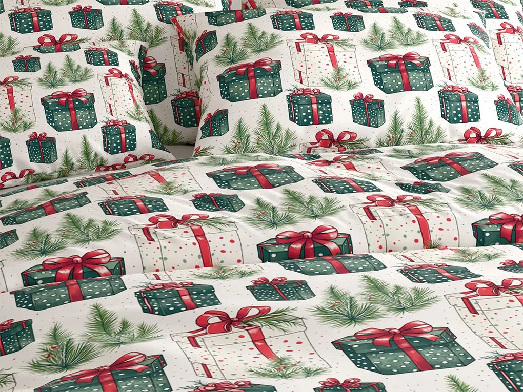 Pamut ágynemű CHRISTMAS PRESENT krémszínű Ágyneműhuzat mérete: 70 x 90 cm | 140 x 200 cm