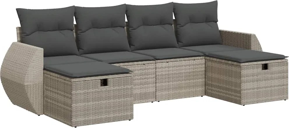 vidaXL 6 részes világosszürke polyrattan kerti ülőgarnitúra párnákkal