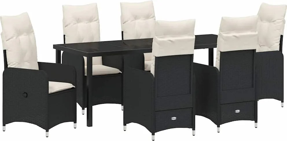 vidaXL Kert étkező szett párnával 7 pcs Fekete polirattan