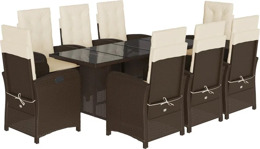 vidaXL 9 részes barna polyrattan kerti étkezőgarnitúra párnákkal
