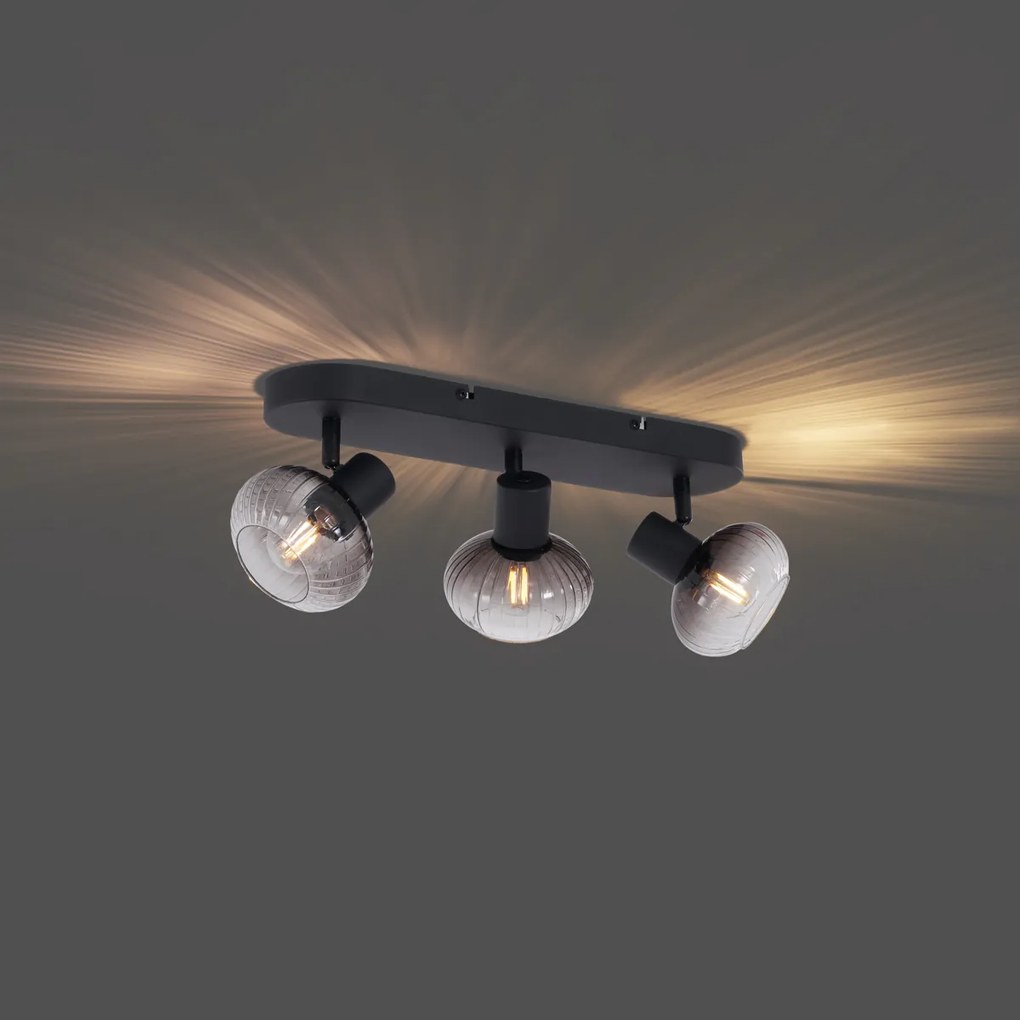 Kerek mennyezeti spotlámpa fekete füstüveggel, 3 fényforrással - Teddy
