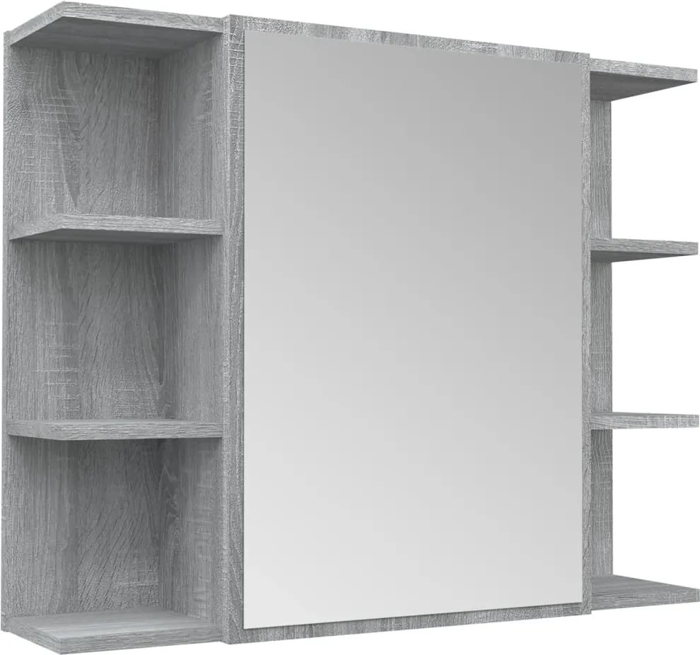 vidaXL szürke sonoma színű szerelt fa tükrös szekrény 80x20,5x64 cm