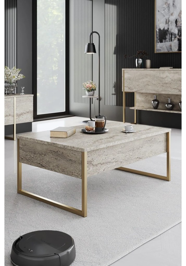 Dohányzóasztal Luxe - Travertine, Gold