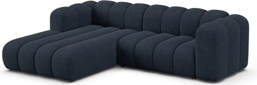 Sötétkék zsenília sarokkanapé (bal oldali-heverő résszel) Lupine – Micadoni