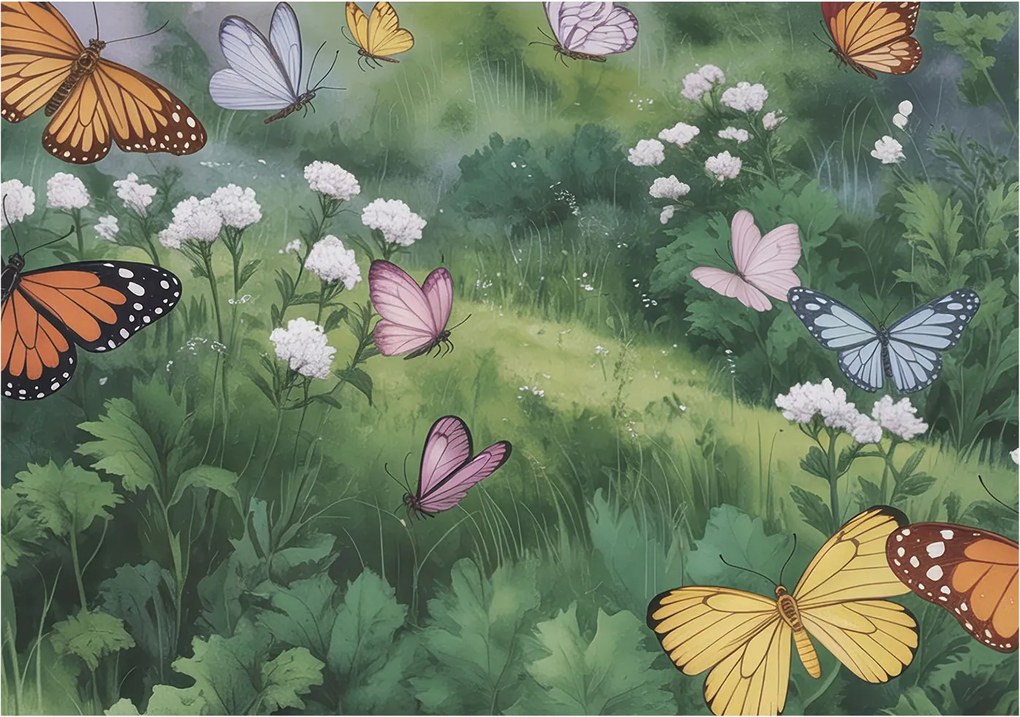 Fotótapéta Flizelina Nappali és Hálószoba Pillangók a réten 312x219 Ragasztó