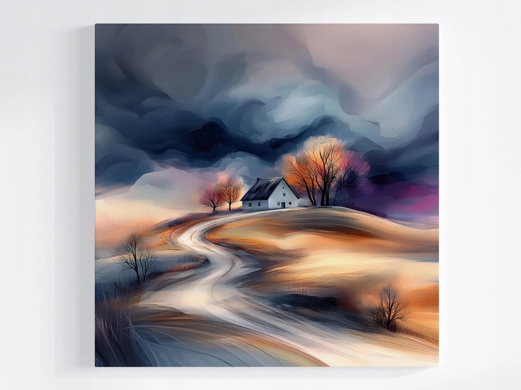 Poszter Tájkép Dombok Falu Ház Fa Felhők Vihar 40x40