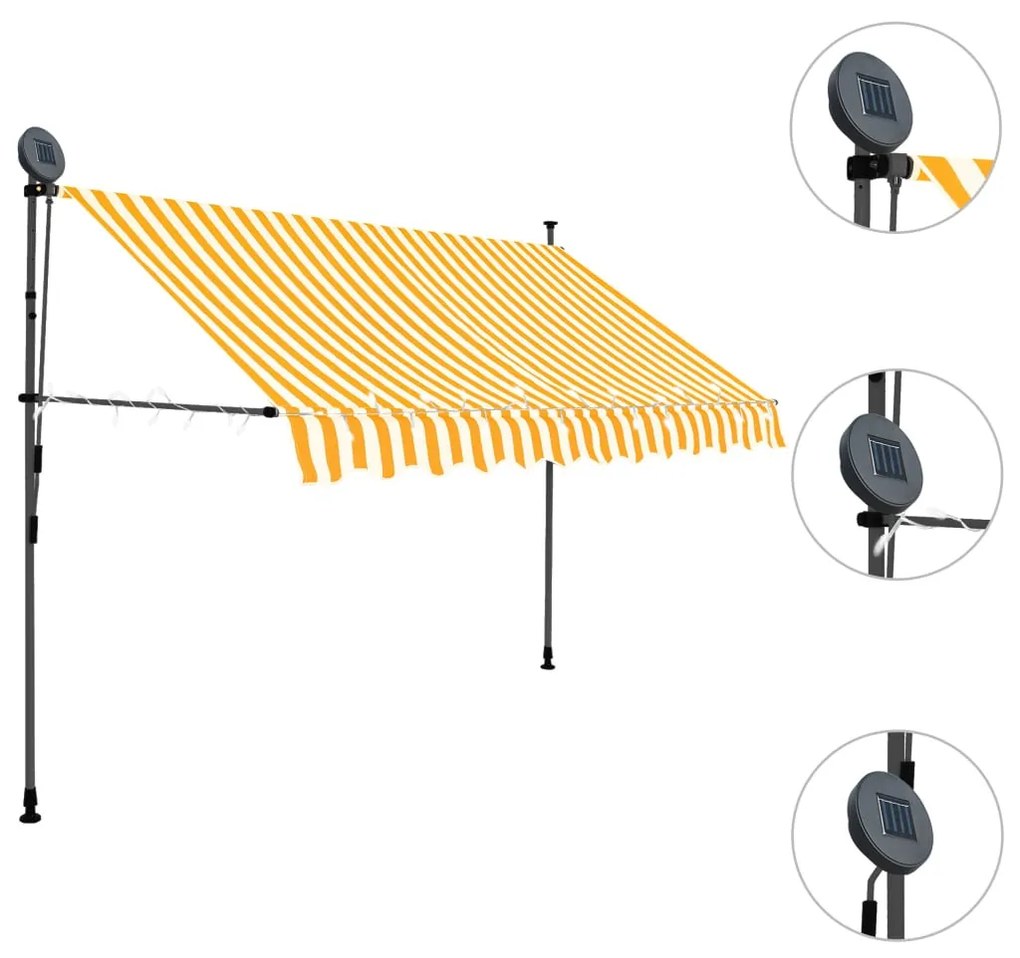 Fehér-narancssárga kézzel kihúzható LED-es napellenző 300 cm