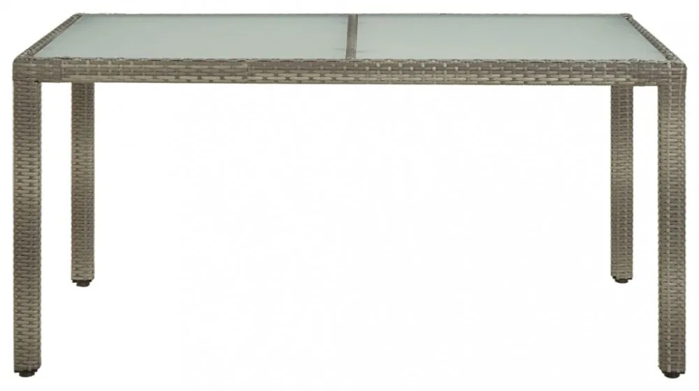 szürke polyrattan és edzett üveg kerti asztal 150 x 90 x 75 cm