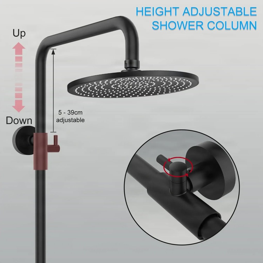 Termosztátos zuhanyrendszer ELITE EDITION BSE1603, 25 cm-es esőztető zuhanyfejjel, több színben, köztük króm és matt fekete kivitelben — Fekete