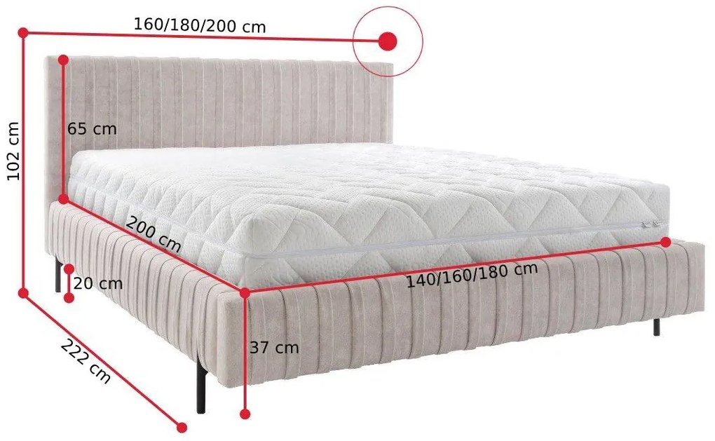 PLIO kárpitozott ágy, 160x200, velvetmat 100