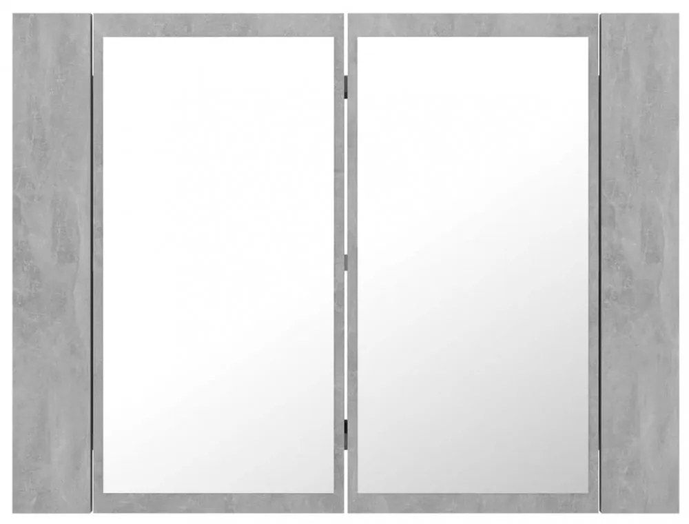 betonszürke akril LED-es tükrös fürdőszobaszekrény 60x12x45 cm