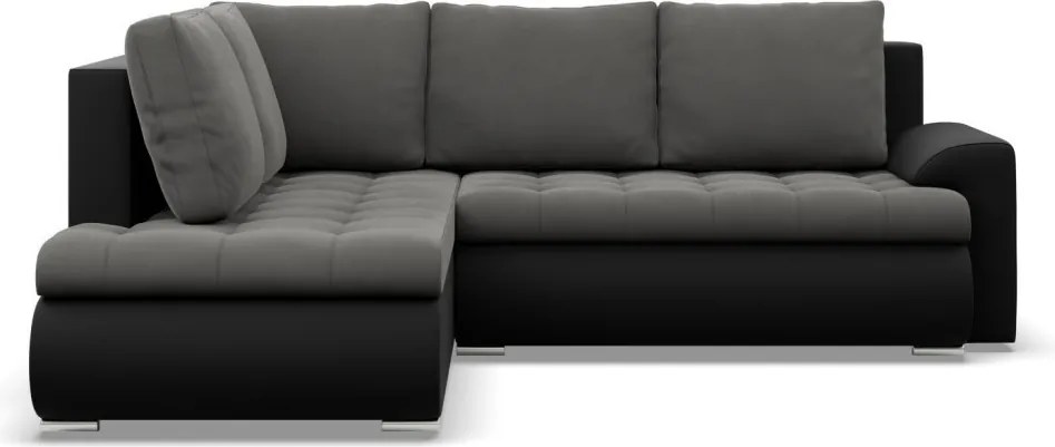 Tokio sarokkanapé, L alakú háttámlával, 2 ágyneműtartóval, bársony + műbőr, baloldali, szürke - fekete