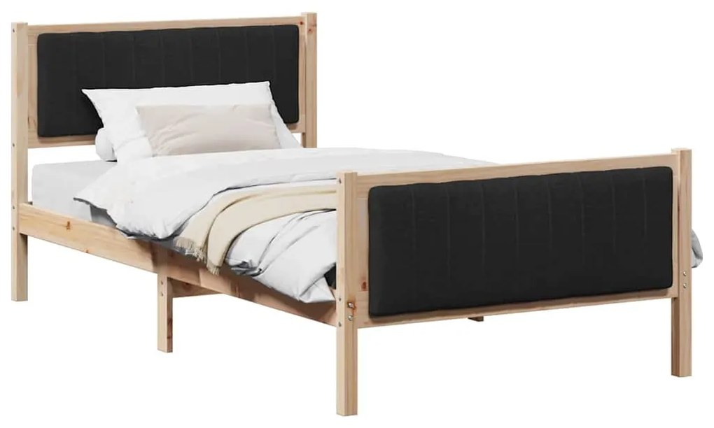 Ágykeret fejtámlával Barna és fekete 100 x 200 cm Tömör fenyőfa