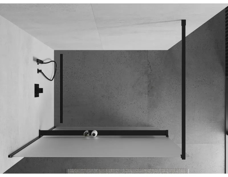 Mexen Kioto +, zuhany paraván polccal és törölközőtartóval 110 x 200 cm, 8 mm-es jegesedés üveg, fekete profil, 800-110-121-70-30