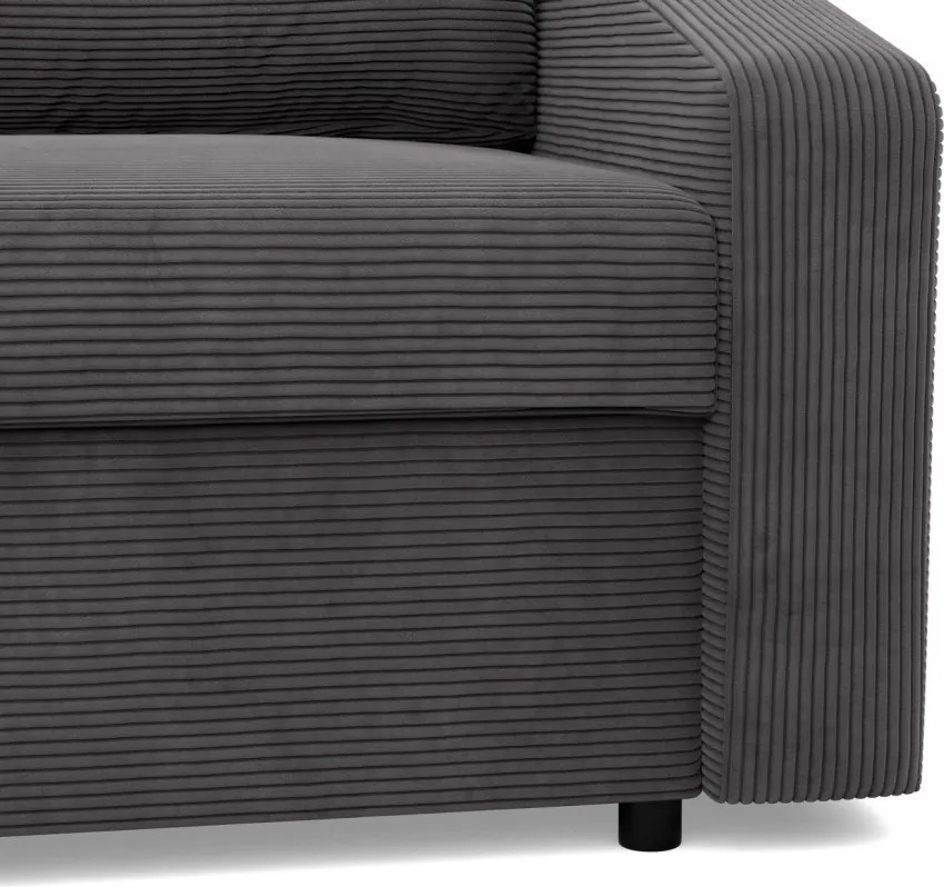 Zeus sarokkanapé, 2 ágyneműtartóval, döntött kartámasz, kordbársony, univerzális oldal, hab töltet, szürke