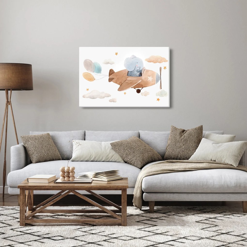 Kép - Akvarell elefánt egy repülőgépen (90x60 cm)