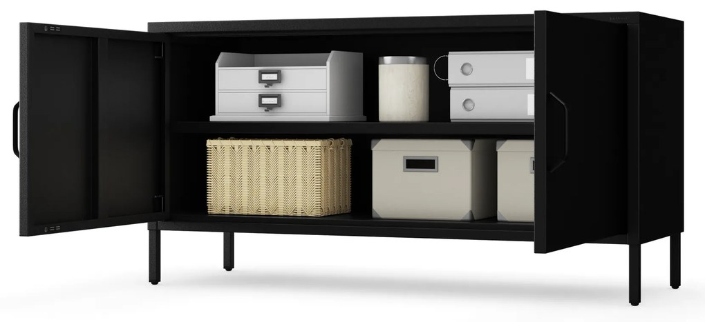 Fém TV-szekrény lábakkal, fekete, 1150x595x400 mm: ROSA Modern