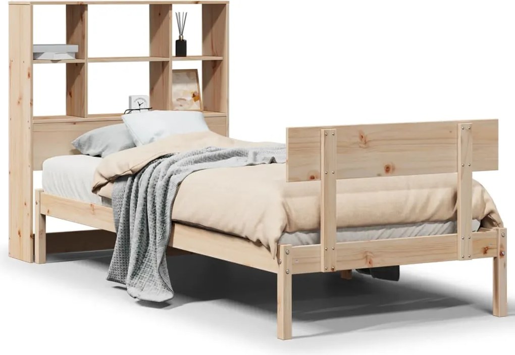 vidaXL tömör fenyőfa könyvespolcos ágy matrac nélkül 90 x 200 cm