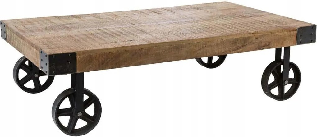 Fa dohányzóasztal gurulós asztal Loft fém