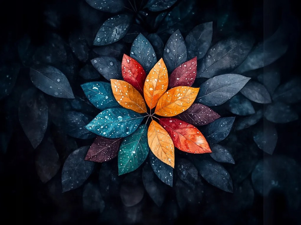 Canvas Vászonkép Színes Levelek Mandala Esőcseppek 100 x 75