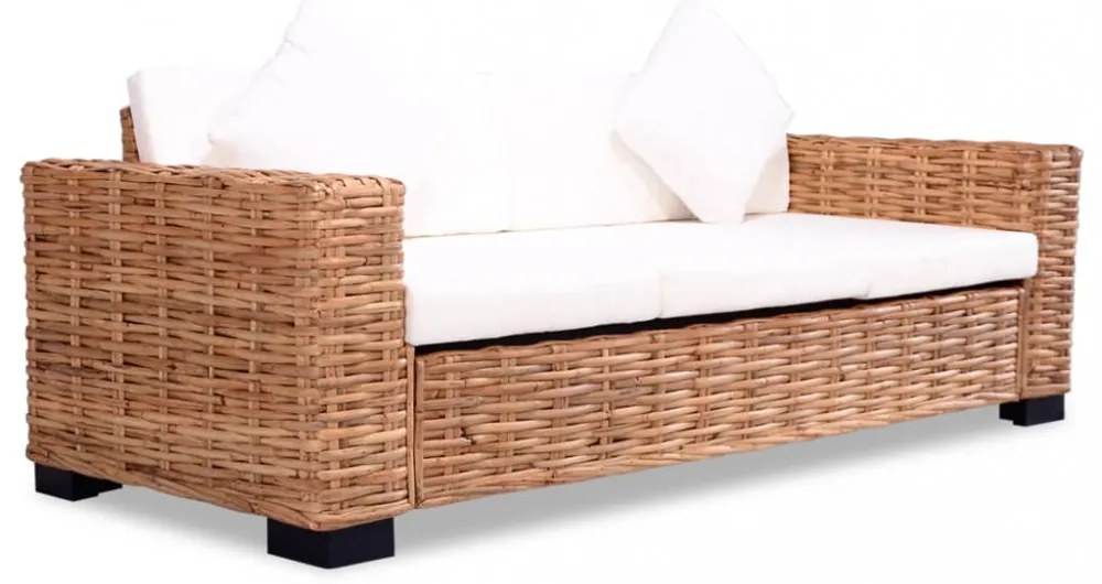 2 részes természetes rattan kanapészett párnákkal