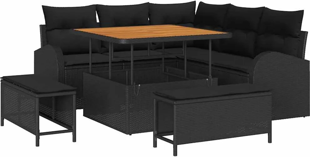 vidaXL Kerti Kanapé Szett párnával tárolóval párnával 8 pcs Fekete