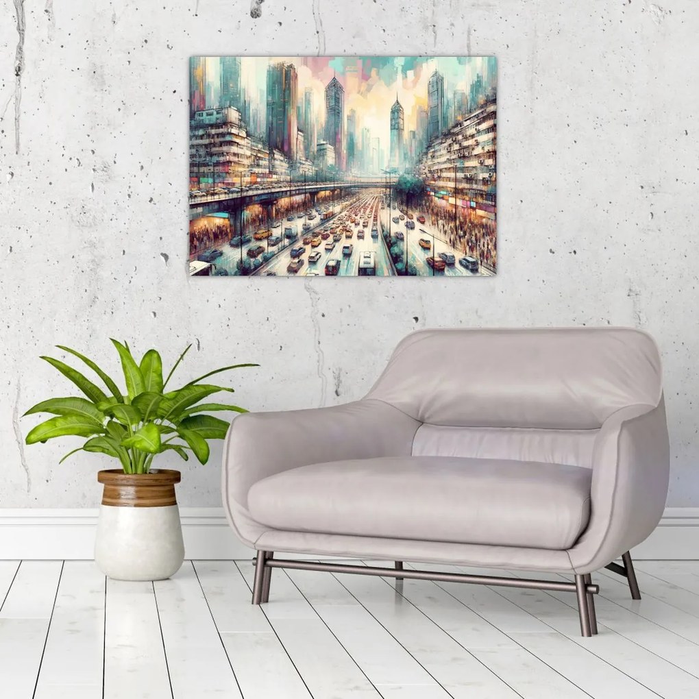 Üveg kép - Városi élet (70x50 cm)