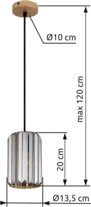 Globo 30220146 Függőlámpa, fém fa megjelenésű, füstszínű K5 kristályok, kábel textil fekete, ø: 135mm, M: 1200mm, 1x E27 60W 230V izzó nélkül