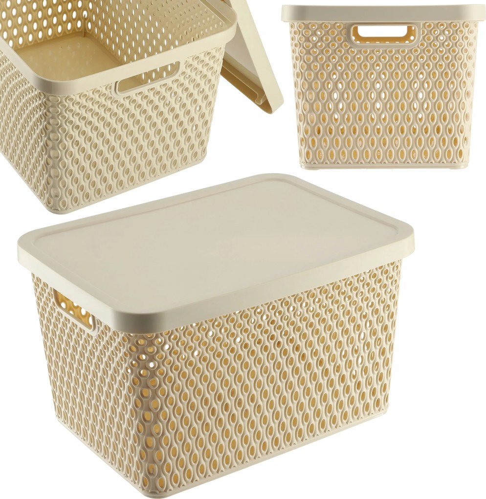 Kosár Fedél Tároló Doboz Rendszerező 18L Bézs