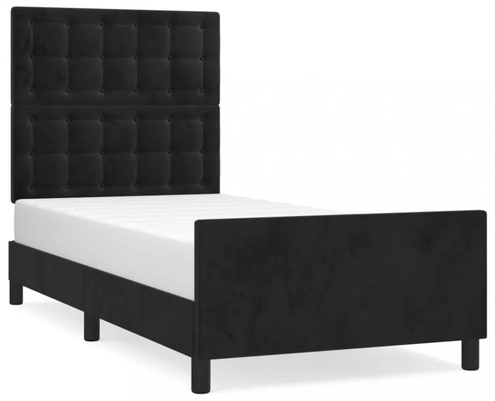 fekete bársony ágykeret fejtámlával 90x200 cm