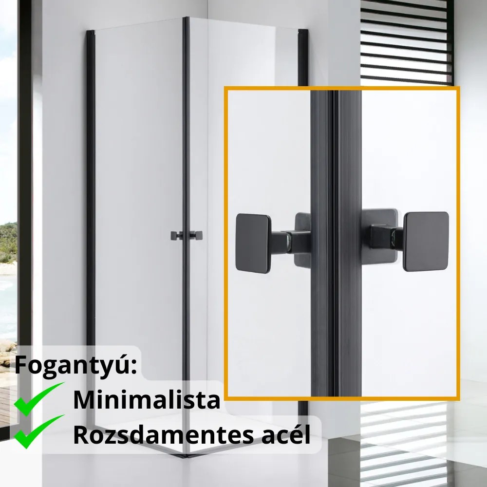 Stuxi Bari Duo Black 70x70 cm szögletes nyílóajtós zuhanykabin, 6 mm vízlepergető üveggel, matt fekete elemekkel