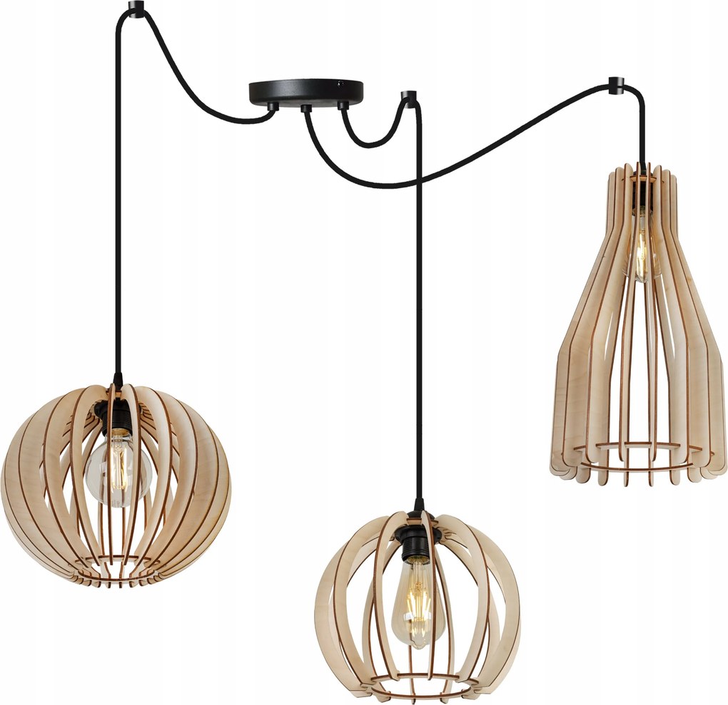 Mennyezeti Lámpa Függeszték Hármas Csillár Fa Modern Boho MIX Led