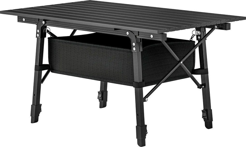 Outsunny Állítható Magasságú Kempingasztal Összecsukható Asztal Tároló Kosárral Hordozható Alumínium Kerti Asztal Könnyű Multifunkcionális Összecsukha