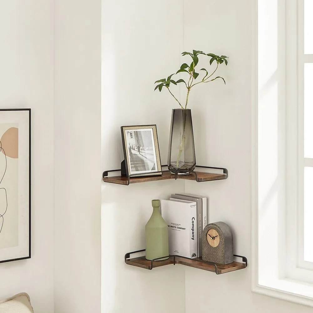 LOFT sarok fali polc, 2 db-os szett, barna/fekete Vasagle