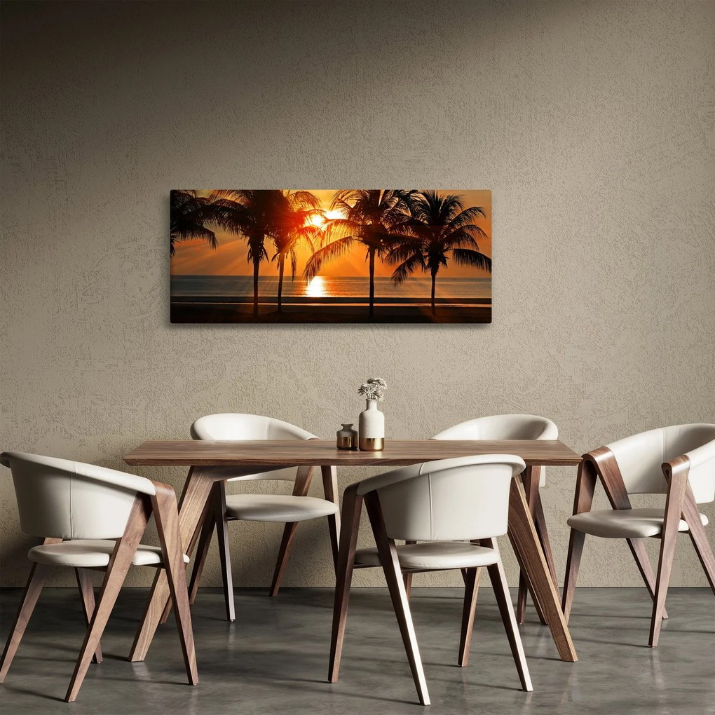 Pálmafa a naplementében képe (120x50 cm)