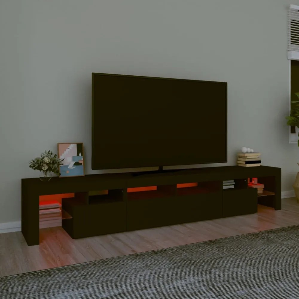 fekete TV-szekrény LED-világítással 230x36,5x40 cm