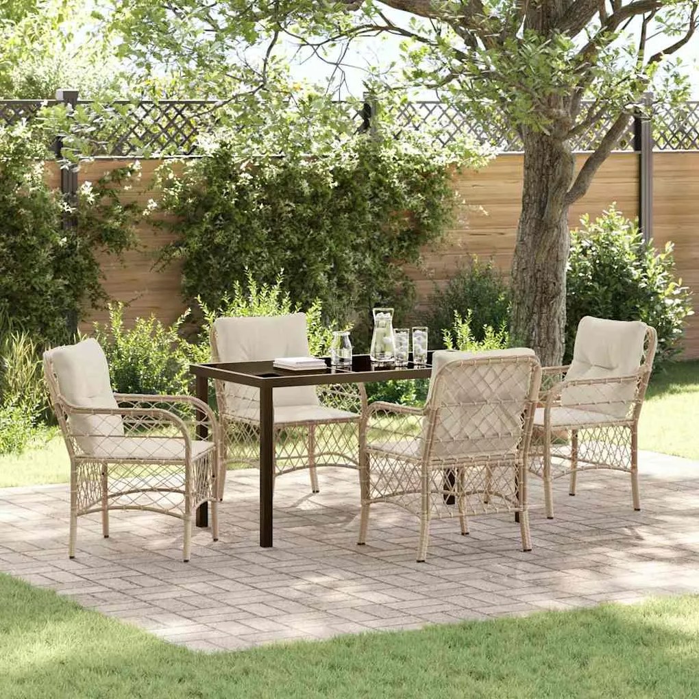 vidaXL Kert étkező szett párnával 5 pcs Bézs polirattan