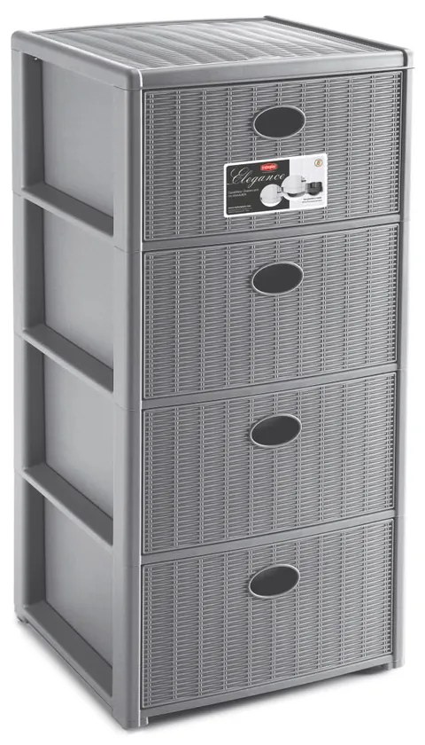 STEFANPLAST Műanyag tároló polc Elegance, 4 fiókos, szürke