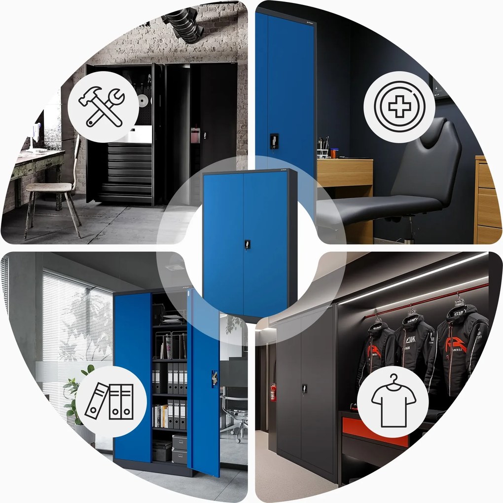 Fém iratszekrény JAN II, 1150 x 1850 x 400 mm, antracit-kék